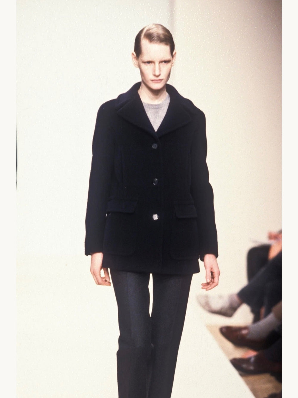 Prada Fall 1996 Black Wool Jacket Coat | Vintage 1990s Carolyn Bessette Kennedy Natalie Portman
