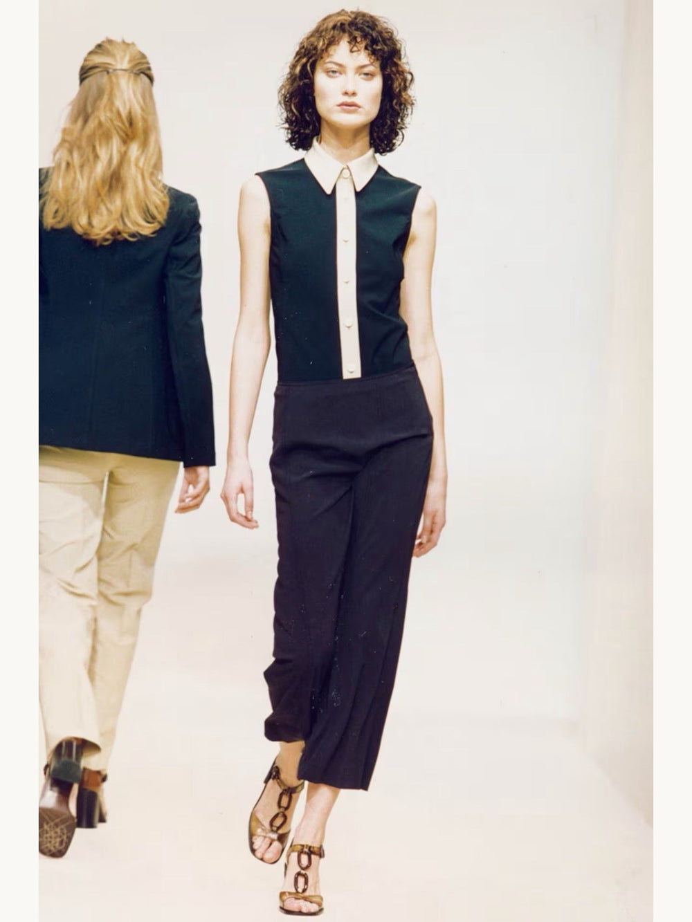 Prada Spring 1996 Contrast Black & Beige Sleeveless Nylon Top