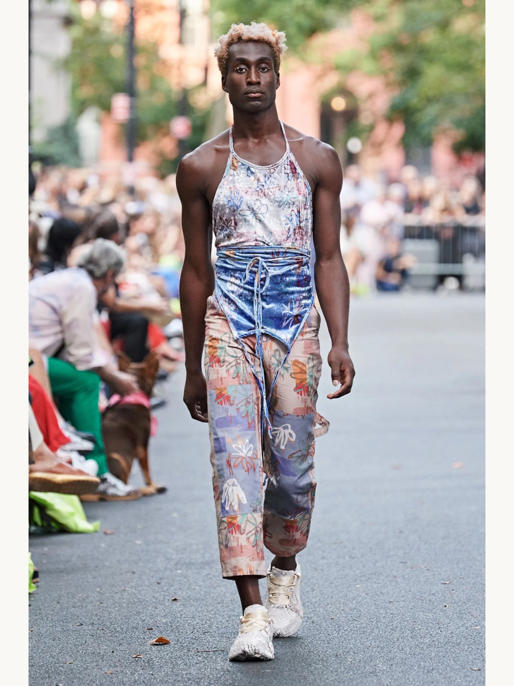 Collina Strada Spring 2020 Floral Printed Velvet Halter Crop Top
