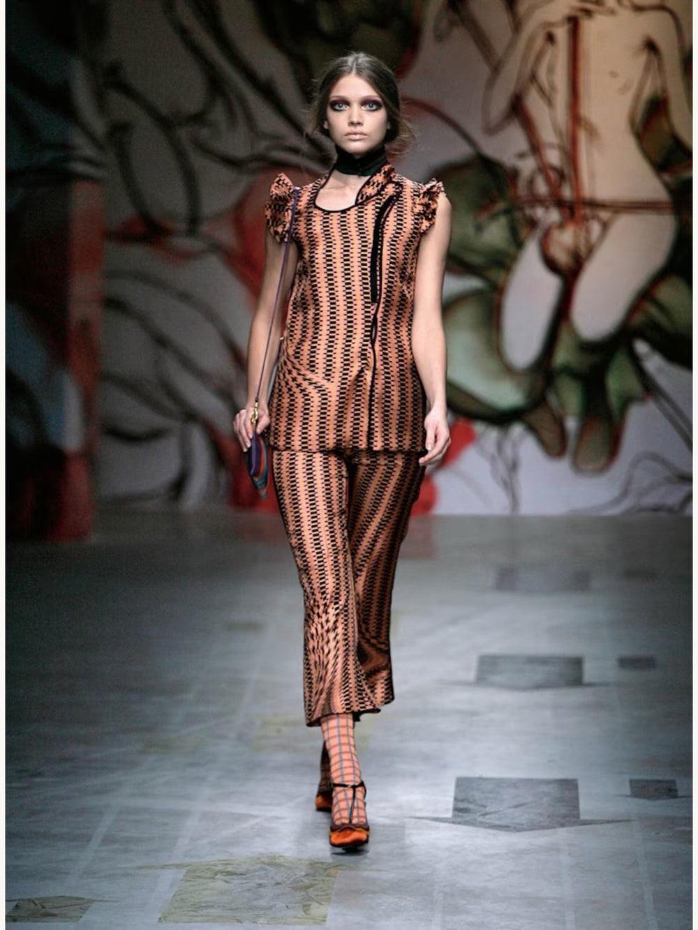 Prada Spring 2008 'Fairy' Orange & Pink Wavy Print Silk Top