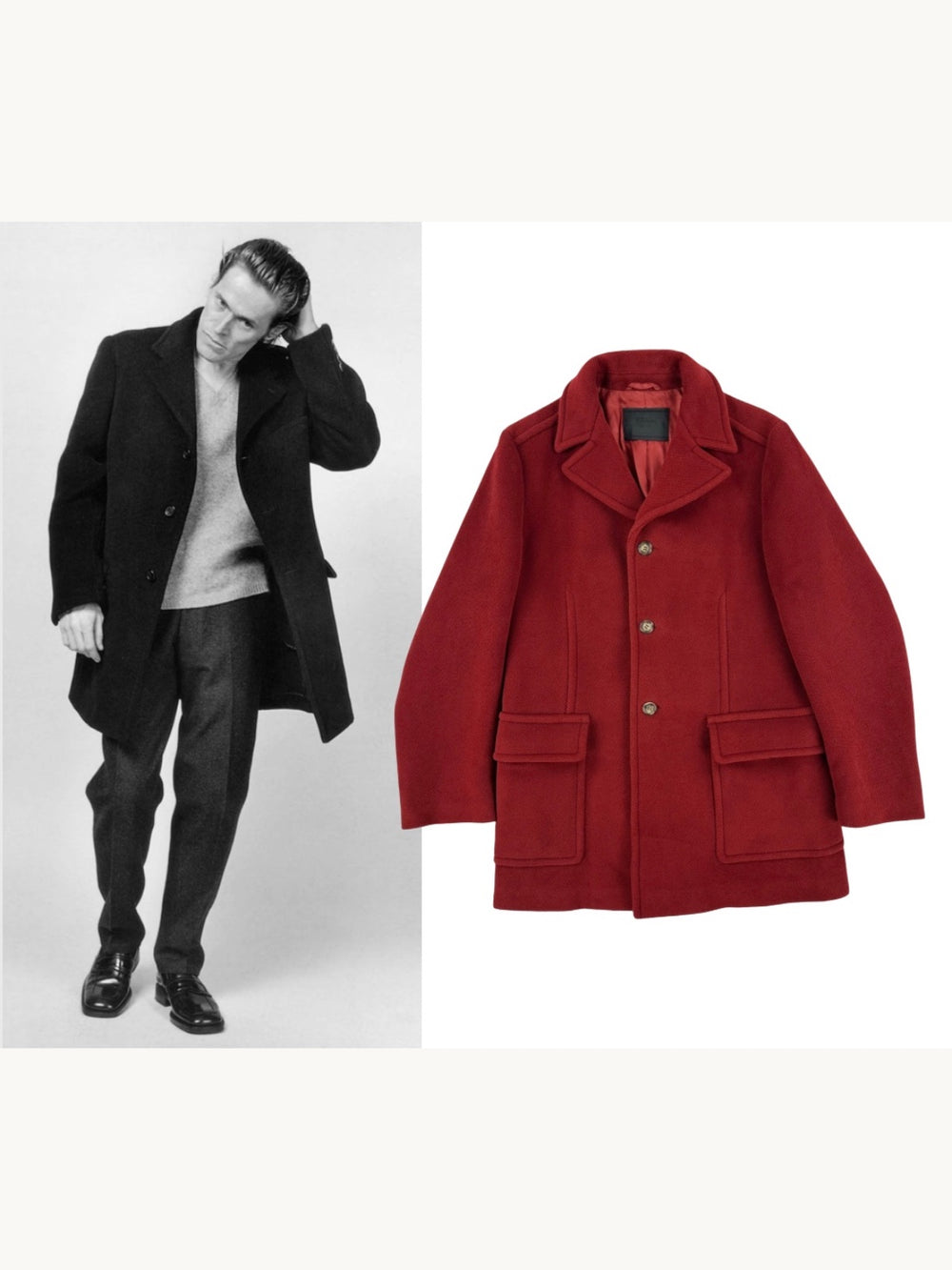 Prada Fall 1996 Mens Red Wool Coat | Vintage 1990s