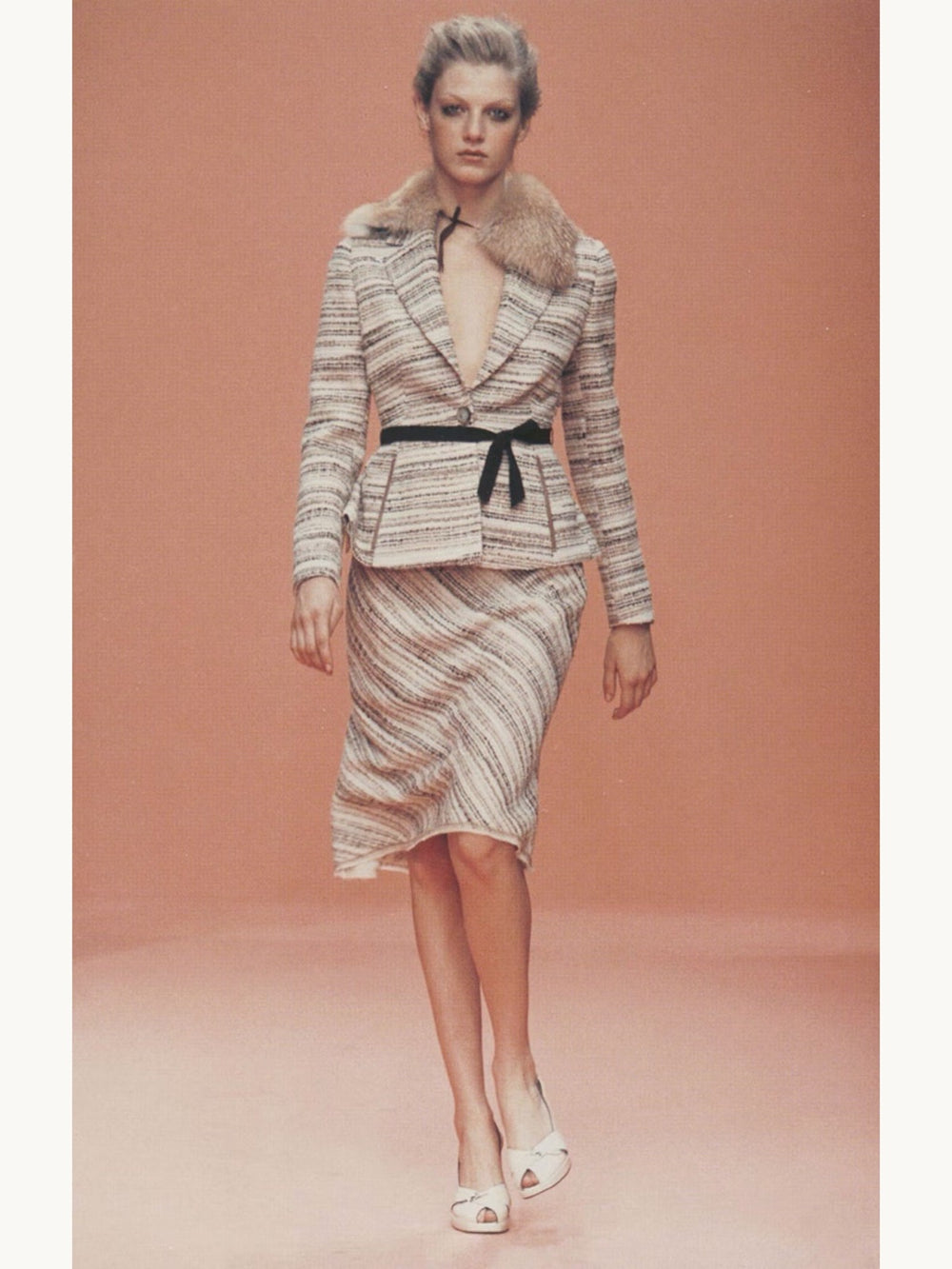 Prada Fall 2000 Neutral Browns Stripe Tweed Skirt