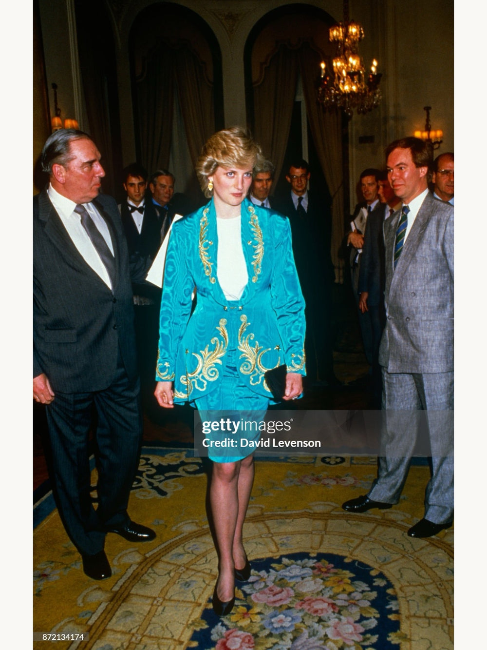 Rifat Ozbek Spring 1987 Turkish Moon and Star Embroidered Taffeta Turquoise Jacket