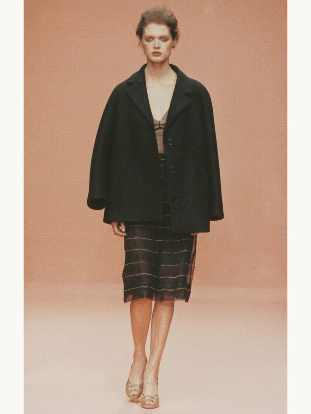 Prada Fall 2000 Black Brown Striped Silk Chiffon Crop Top