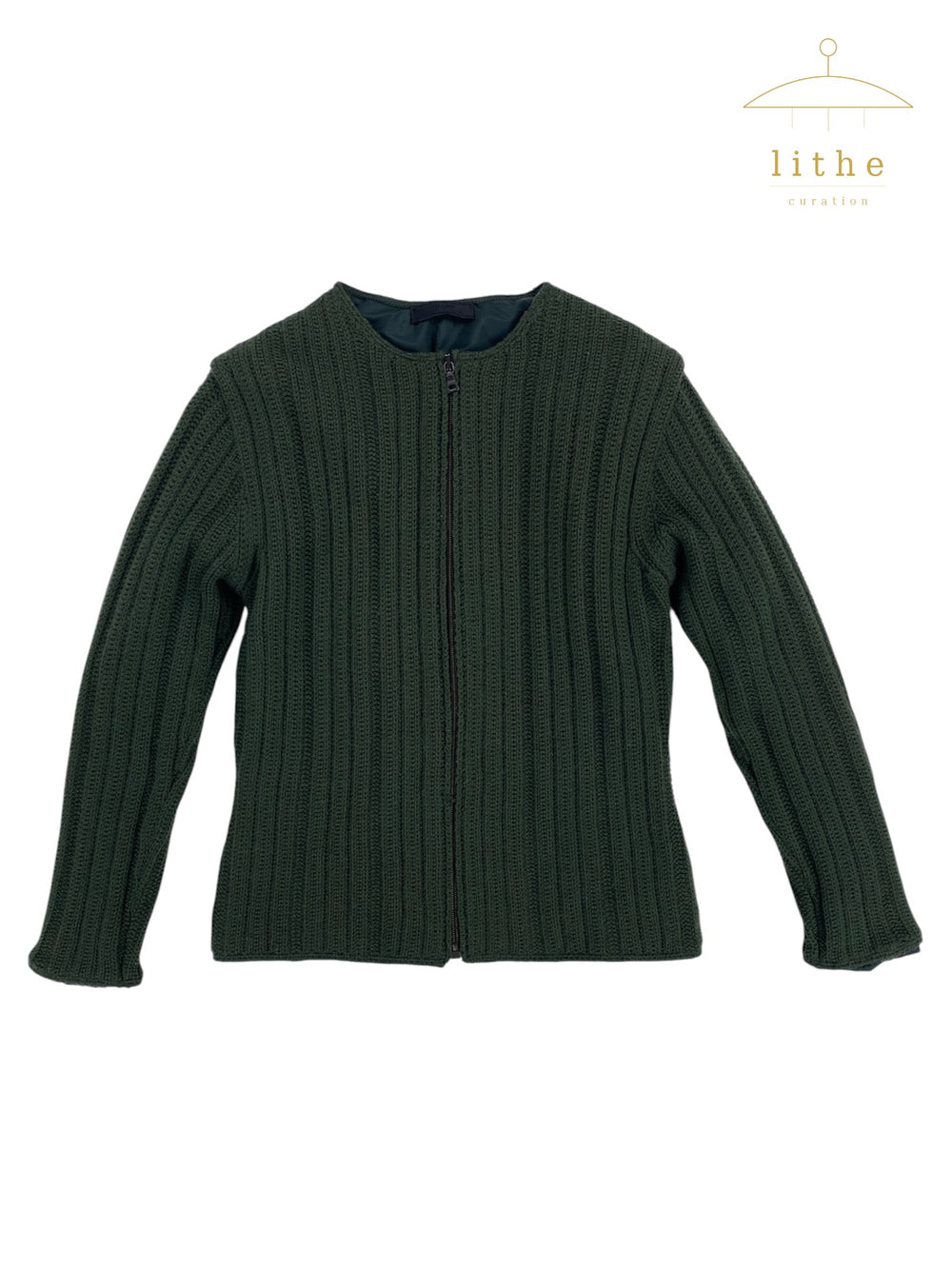 Prada Fall 1994 Green Wool Knit Zip Jacket w/ Padded Lining