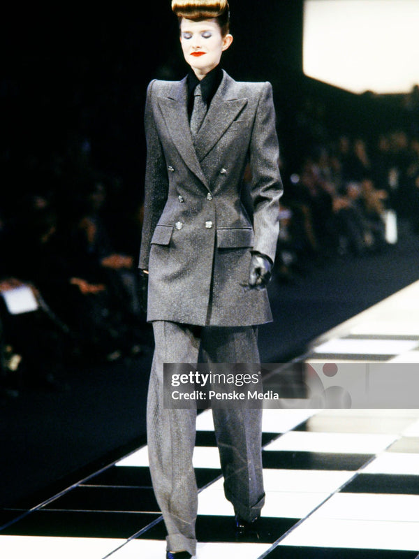 Givenchy Couture Fall 1998 Bladerunner Pinstripe Long Jacket by Alexander McQueen
