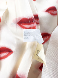 Prada Spring 2000 Red Lips Print Pleated Silk Skirt