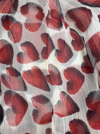 Prada Spring 2000 Red Hearts Print Silk Chiffon Skirt