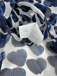 Prada Spring 2000 Blue Hearts Print Silk Chiffon Blouse