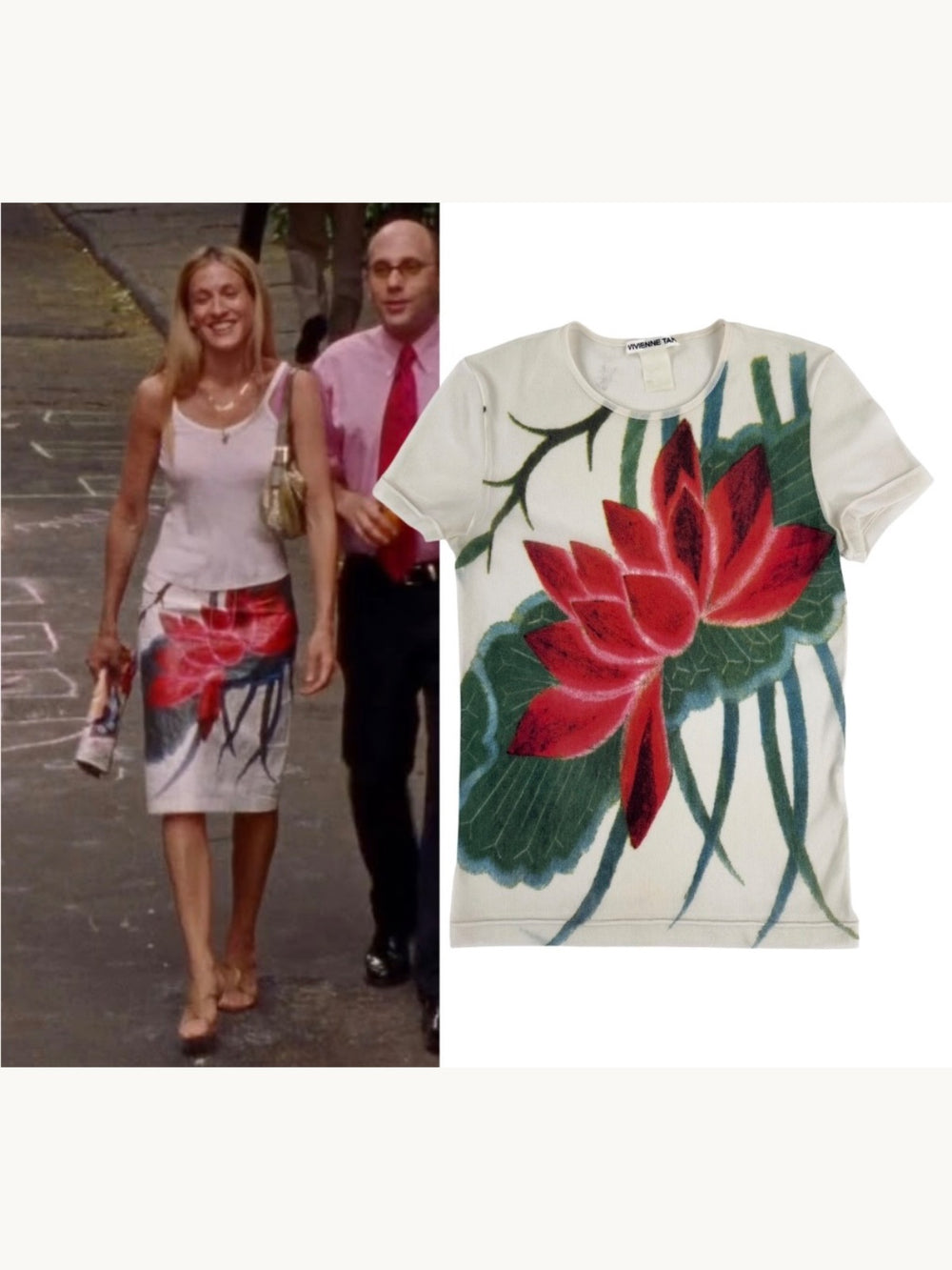 Vivienne Tam Spring 1999 Lotus Print Mesh Top | Vintage 1990s Carrie Bradshaw