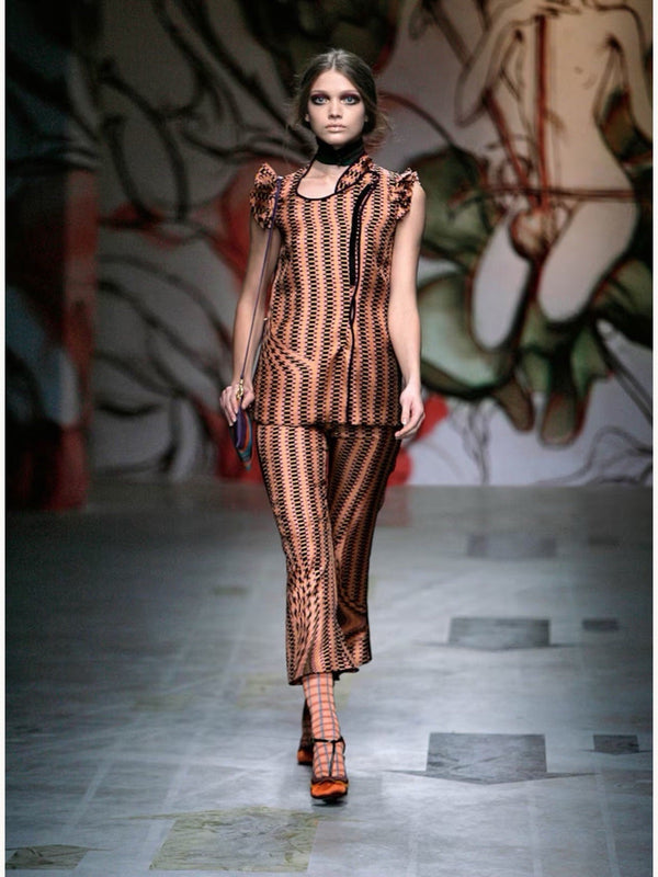 Prada Spring 2008 'Fairy' Orange & Pink Wavy Print Silk Top