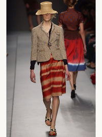 Prada Spring 2004 Brown & Red Stripe Silk Burlap Skirt