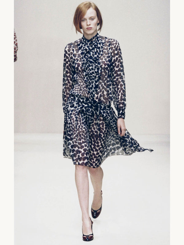 Prada Spring 2000 Blue Hearts Print Silk Chiffon Blouse