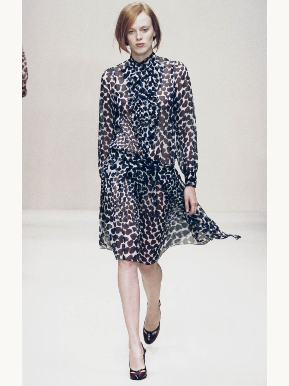 Prada Spring 2000 Blue Hearts Print Silk Chiffon Blouse