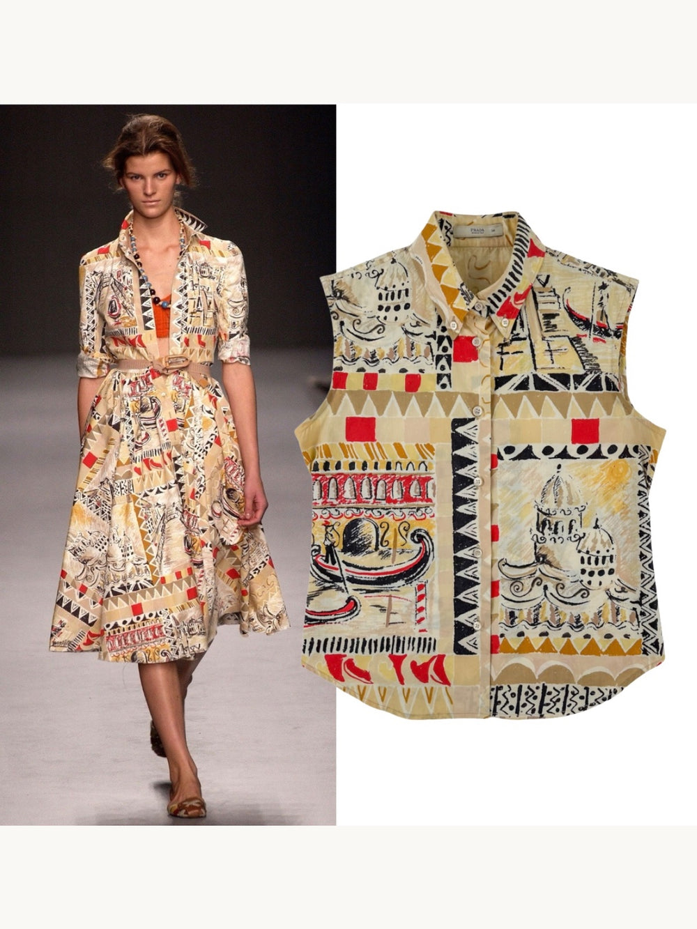 Prada Spring 2004 Milan Postcard Print Cotton Sleeveless Top | Vintage 2000s