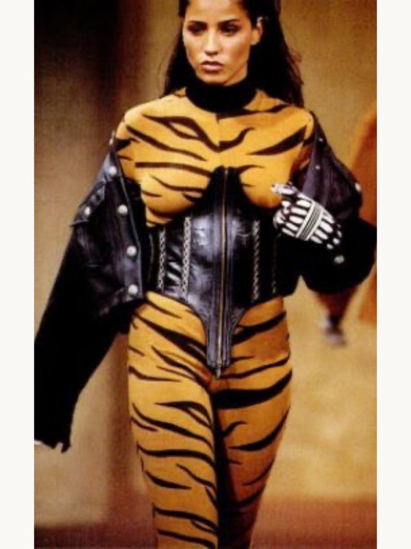 Rifat Ozbek Fall 1991 Tiger Stripe Catsuit