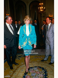 Rifat Ozbek Spring 1987 Turkish Moon and Star Embroidered Taffeta Turquoise Jacket