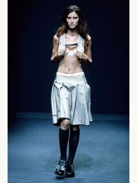 Prada Spring 1999 Pleated Linen Cotton 'PRADA' Strip Skirt