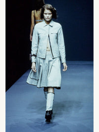 Prada Spring 1999 Pleated Linen Cotton 'PRADA' Strip Skirt