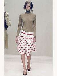 Prada Spring 2000 Red Lips Print Pleated Silk Skirt