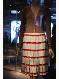 Prada Spring 2000 Red Lips Print Pleated Silk Skirt