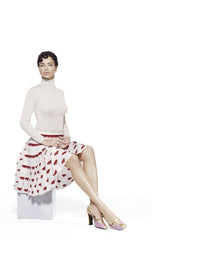 Prada Spring 2000 Red Lips Print Pleated Silk Skirt