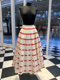 Prada Spring 2000 Red Lips Print Pleated Silk Skirt