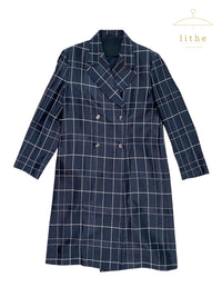 Prada Fall 1997 Navy Silk Grid Coat