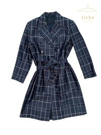 Prada Fall 1997 Navy Silk Grid Coat