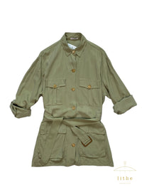 Calvin Klein Resort 1990 Washed Silk Sage Green Safari Jacket