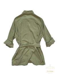 Calvin Klein Resort 1990 Washed Silk Sage Green Safari Jacket