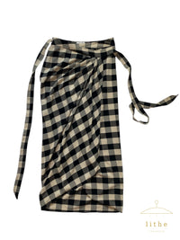 Rifat Ozbek Fall 1993 Black and White Gingham Wrap Midi Skirt