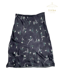 Prada Fall 1997 Black Floral Print Silk Skirt