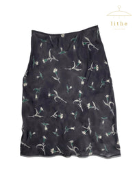 Prada Fall 1997 Black Floral Print Silk Skirt