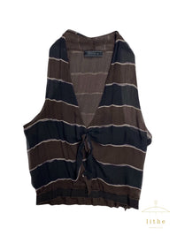 Prada Fall 2000 Black Brown Striped Silk Chiffon Crop Top