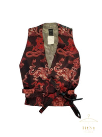 Jean Paul Gaultier Fall 1994 Red Mythical Creatures Print Silk Kimono Vest