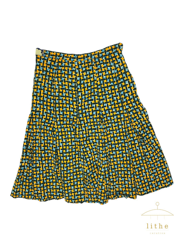 Yves Saint Laurent Spring 1973 Blue and Yellow Abstract Print Pleated Skirt