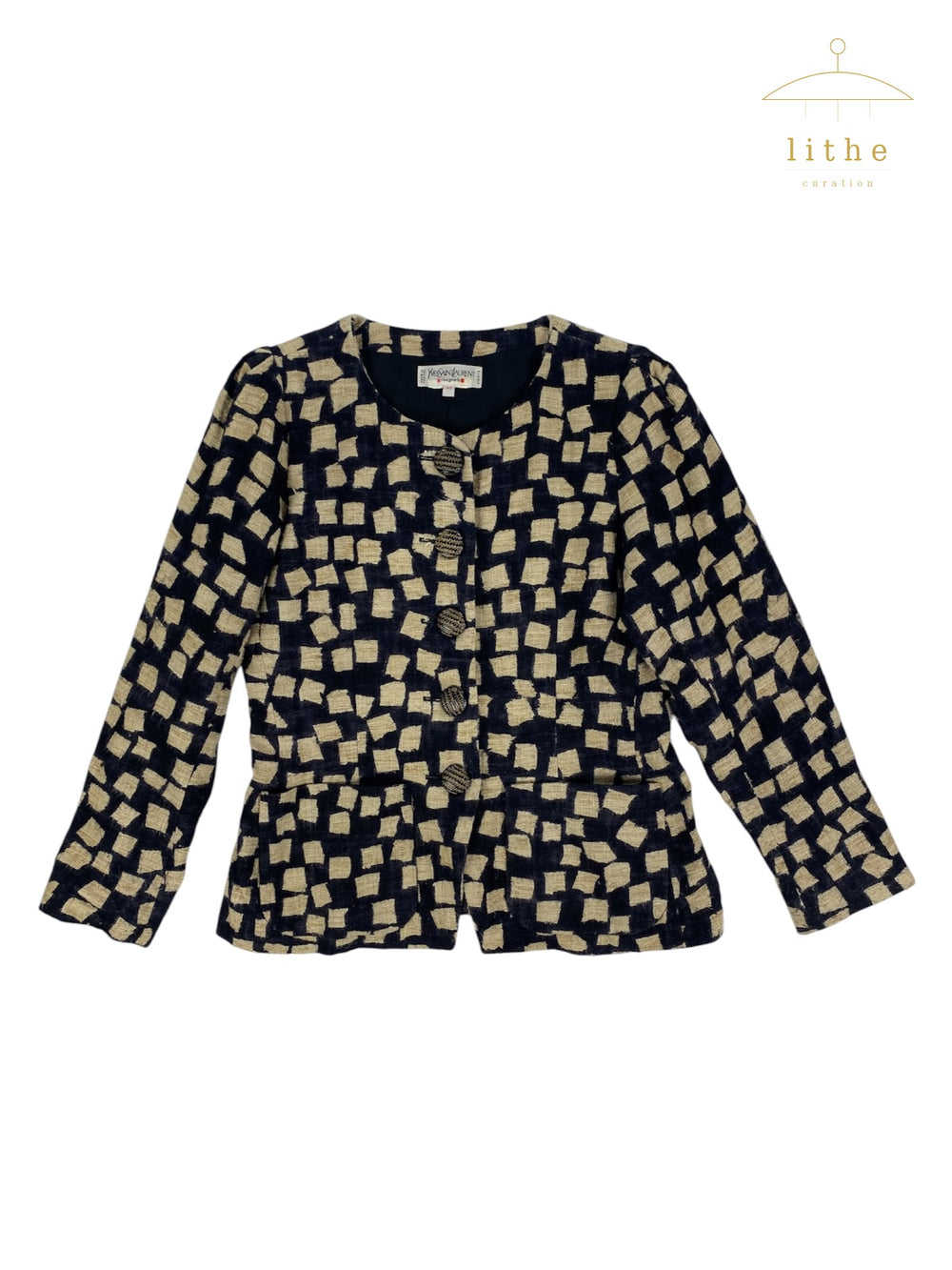Yves Saint Laurent Spring 1994 Black & Beige Geometric Linen Jacket