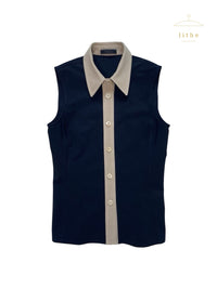 Prada Spring 1996 Contrast Black & Beige Sleeveless Nylon Top