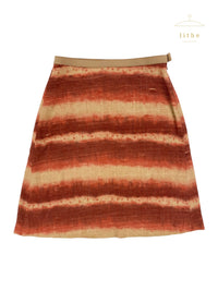 Prada Spring 2004 Brown & Red Stripe Silk Burlap Skirt
