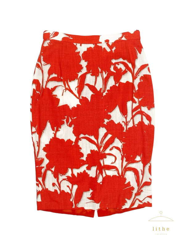 Prada Spring 2001 Red Carnation Print Pencil Skirt