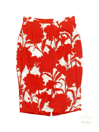 Prada Spring 2001 Red Carnation Print Pencil Skirt
