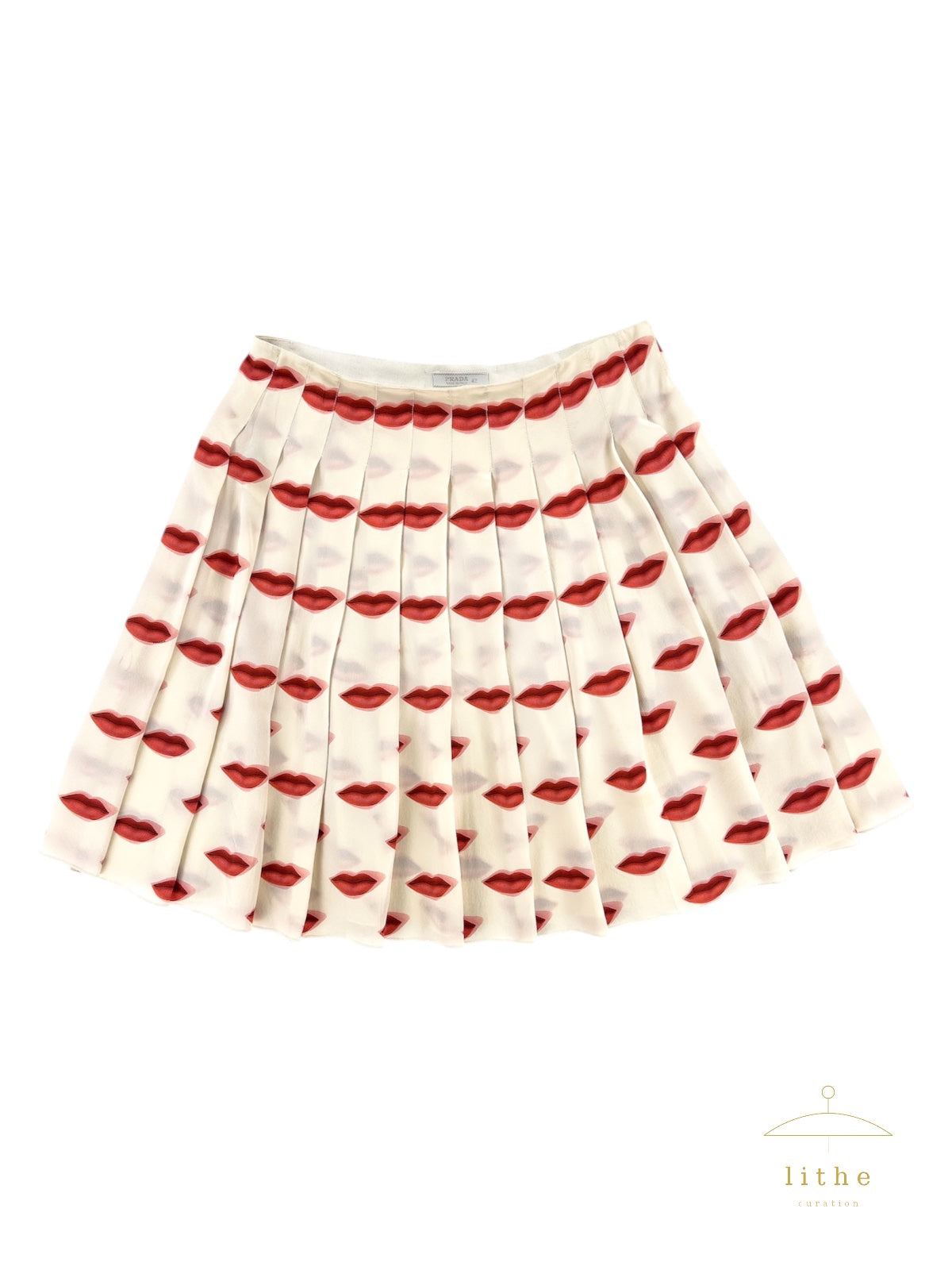 Prada Spring 2000 Red Lips Print Pleated Silk Skirt — Lithe Curation
