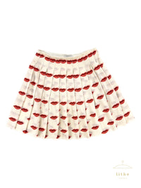 Prada Spring 2000 Red Lips Print Pleated Silk Skirt