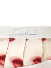 Prada Spring 2000 Red Lips Print Pleated Silk Skirt