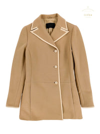 Prada Fall 1996 Tan Cream Trim Asymmetric Button Jacket
