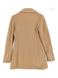 Prada Fall 1996 Tan Cream Trim Asymmetric Button Jacket