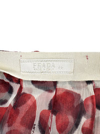Prada Spring 2000 Red Hearts Print Silk Chiffon Skirt