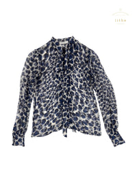 Prada Spring 2000 Blue Hearts Print Silk Chiffon Blouse