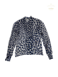 Prada Spring 2000 Blue Hearts Print Silk Chiffon Blouse